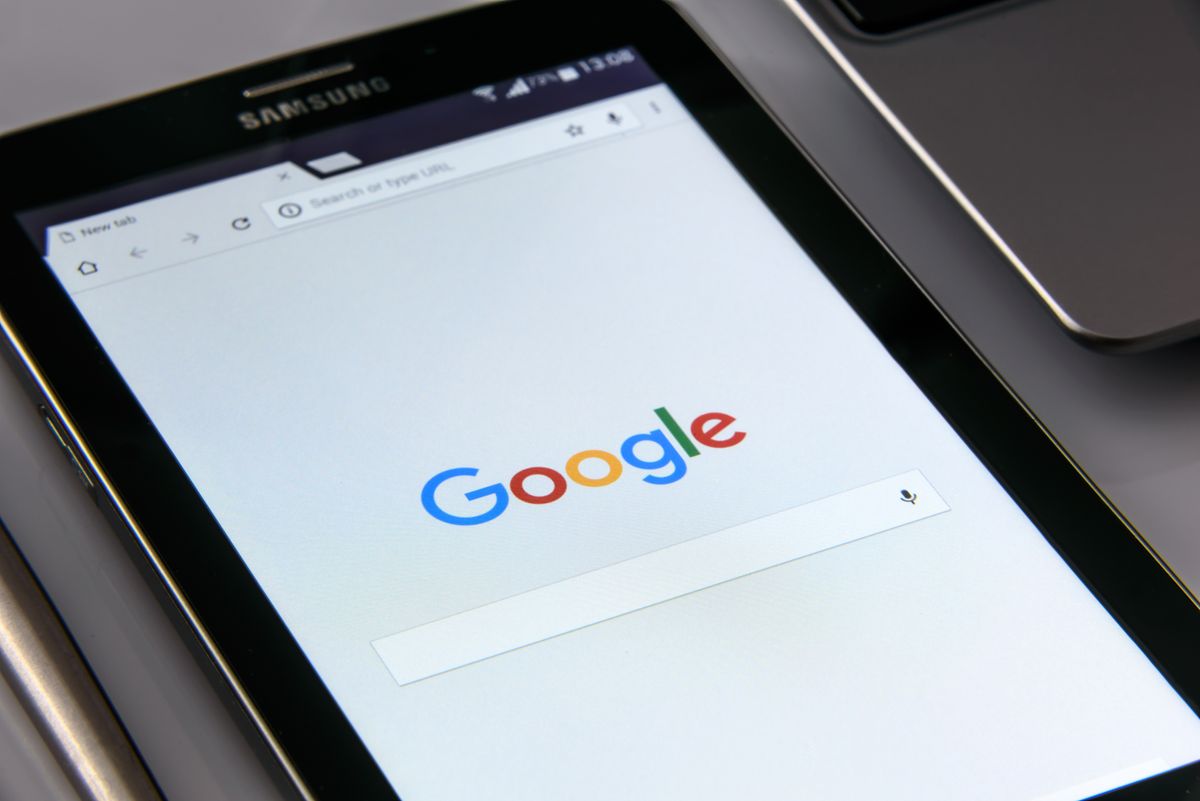 Tablet displaying a Google search page
